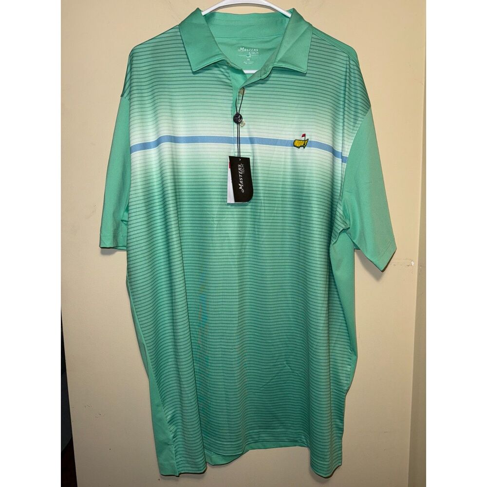 NWT Green Striped Masters Tech Polo | Size XL | Performance Golf Menswear